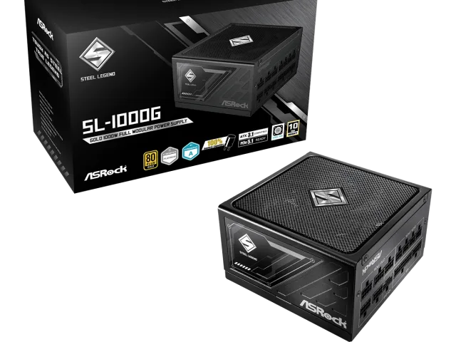 ASROCK PSU 1000W Gold Steel LFully Modular,80PLUS,135mm fanATX 3.1. PCIe 5.1, Japanese Capacitors