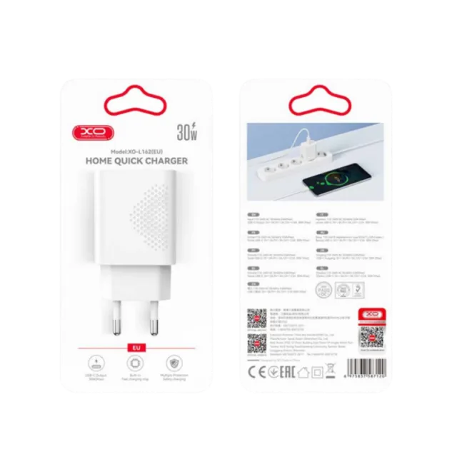Kucni punjac XO L162 USB-C 30W fast White - glava