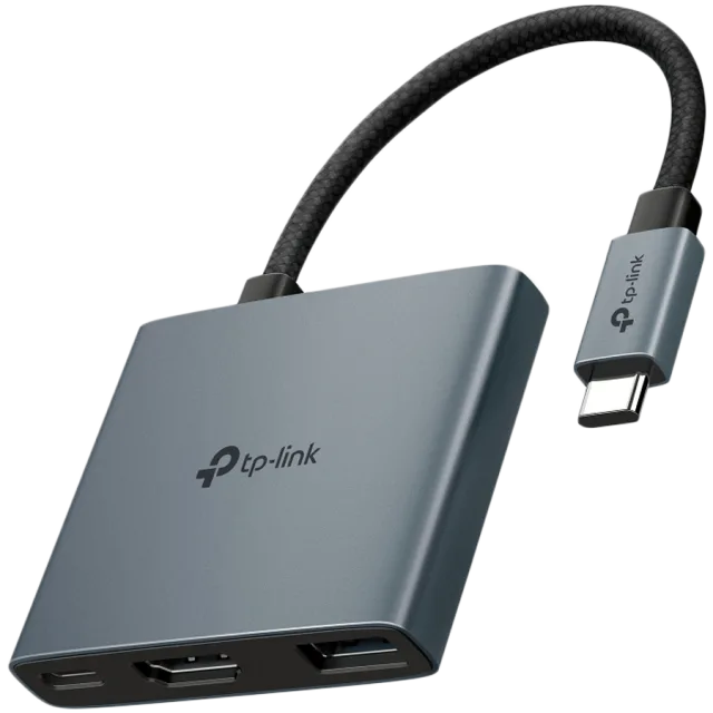 TP-Link UH3020C USB Type-C 3-Port Hub, 1 x USB-C Connector,1 x HDMI 4K 60Hz Port, 1 x USB-C PD 100W Port,1 x USB-A 3.0 Ports, Plug and Play, Self-storage for Connector, Fast Heat Dissipation, Flexible