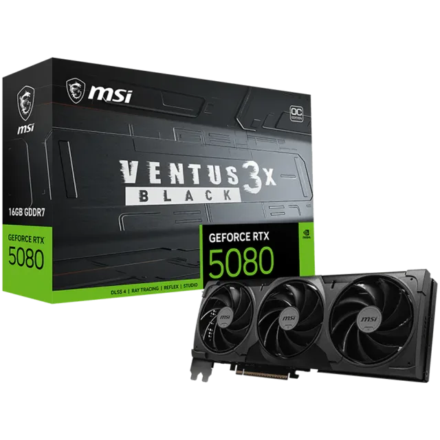 MSI Ventus GeForce RTX 5080 16GB GDDR7 PCI Express 5.0 Graphics Card RTX 5080 16G VENTUS 3X OC BLACK