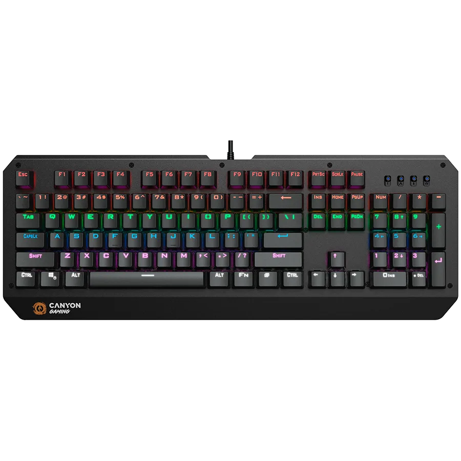 CANYON Wired multimedia gaming keyboard with lighting effect, 108pcs rainbow LED, Numbers 104keys, EN double injection layout, cable length 1.8M