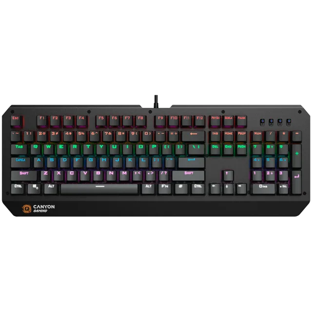 CANYON Wired multimedia gaming keyboard with lighting effect, 108pcs rainbow LED, Numbers 104keys, EN double injection layout, cable length 1.8M