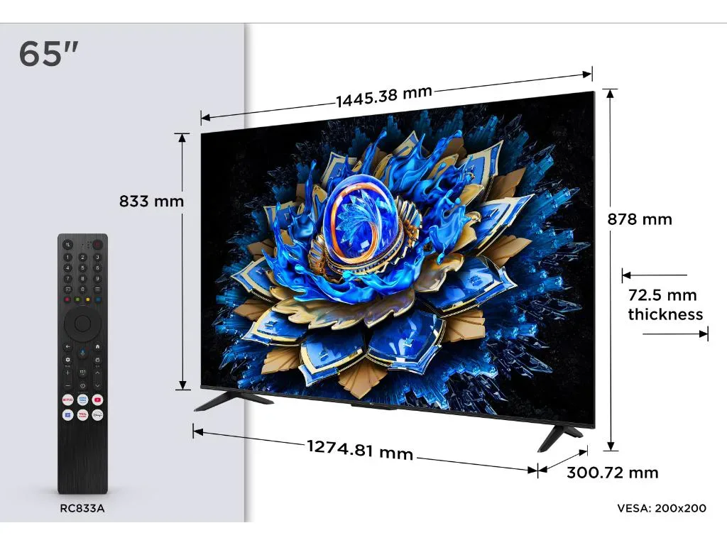 TCL 65"T69C 4K QLED Google TV60Hz (120Hz FHD), Dolby Atmos;Dolby Vision, Onkyo 2.0, 350 nits