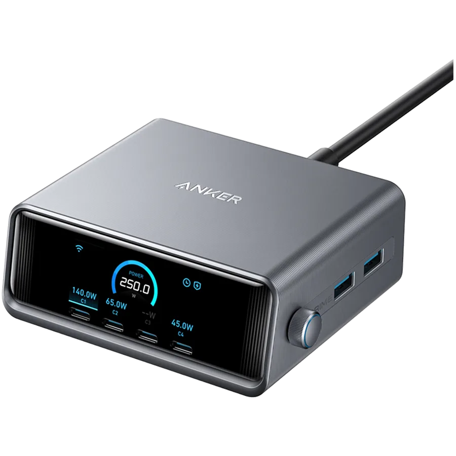 Anker Prime Charger (250W, 6 Ports, GaNPrime) Silver